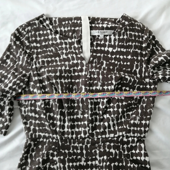 L.K. Bennett Dr Cho Sheath Dress Brown and Cream Front Pockets Elbow Sleeve 6 - Picture 16 of 17